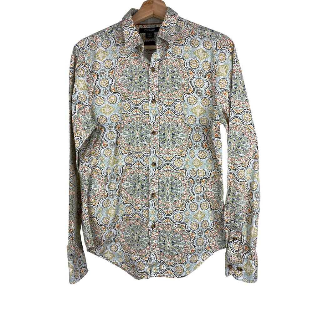 Structure Collection Men's S Slim Fit Cotton Linen Blend Button Up Boho Shirt *